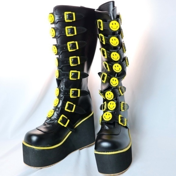 Smiley Face Platform Buckle Boots, 90s Happy Face, Eu 39 / Us 7-8
